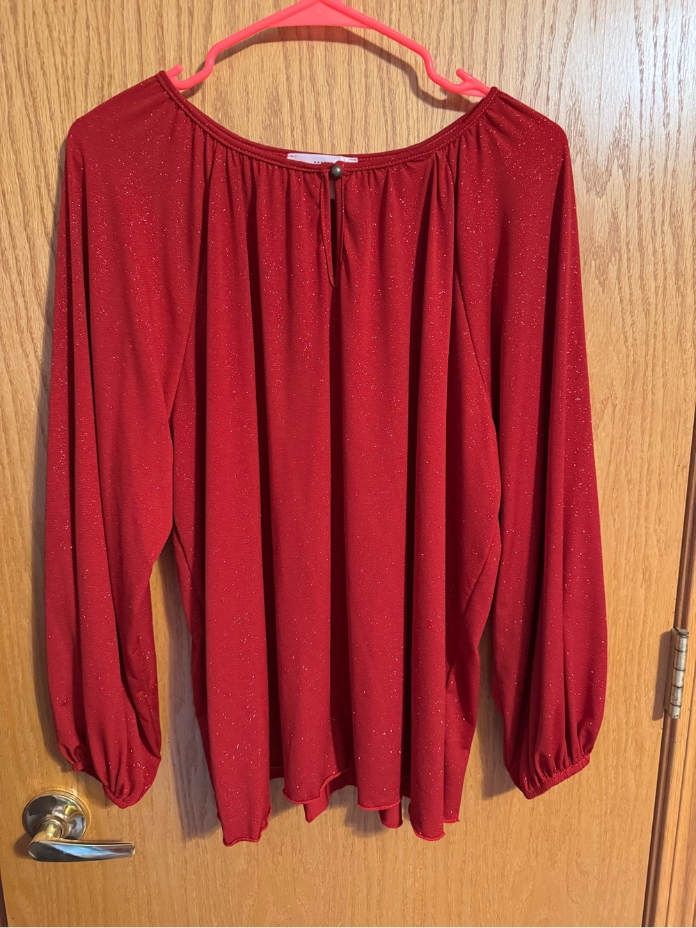 Women’s Sparkle Red Long-Sleeve Peasant Blouse